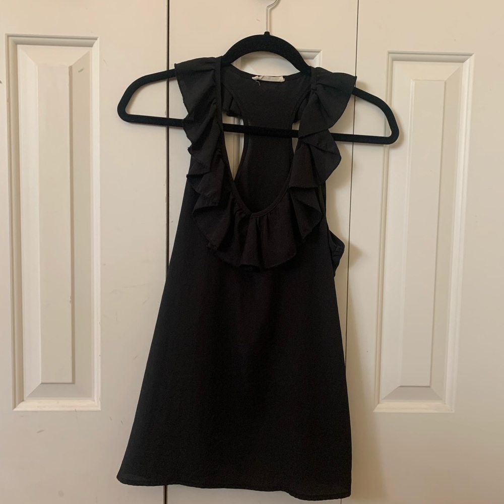 Lush Black work blouse with ruffles. Size small.